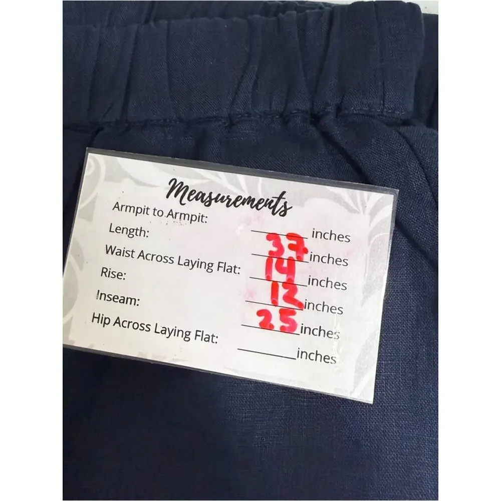 NWT QUINCE 100% European Linen Tapered Ankle Pants Elastic-Waist Deep Navy Sz S